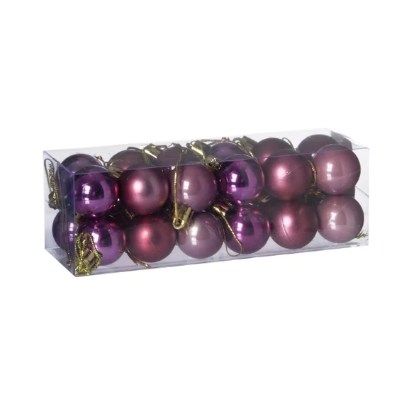 Műanyag gömb dobozban, 3 cm, pink, 3 féle, 24 db