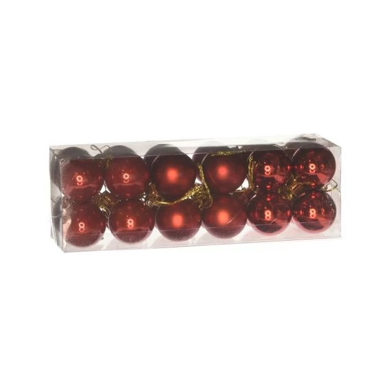 Műanyag gömb dobozban, 3 cm, piros, 3 féle, 24 db