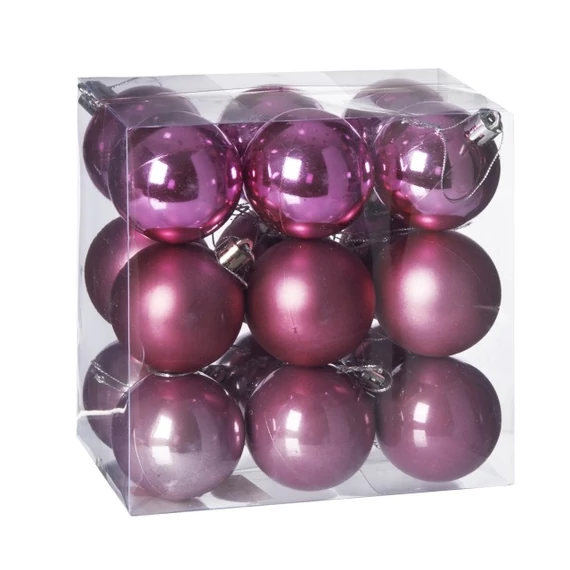 Műanyag gömb, dobozban, 5 cm, pink, 3 féle, 18 db