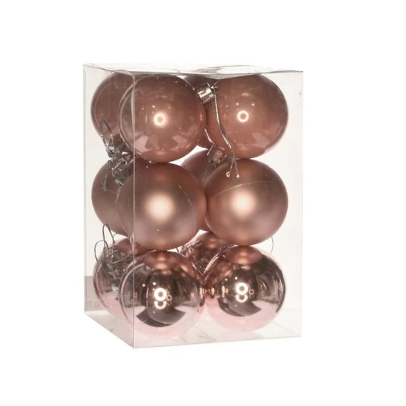 Műanyag gömb dobozban, 6 cm, eperkrém, 3 féle, 12 db