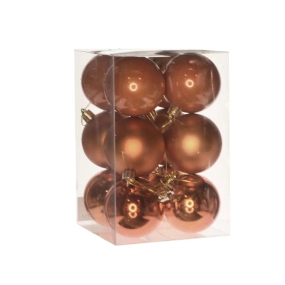 Műanyag gömb, dobozban, 6 cm, narancs, 3 féle, 12 db