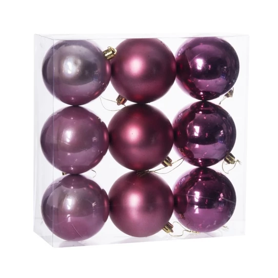 Műanyag gömb dobozban 8 cm pink 3 féle 9 db