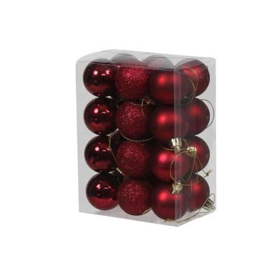 Műanyag gömb fényes-matt-glitteres 4 cm bordó 24 db