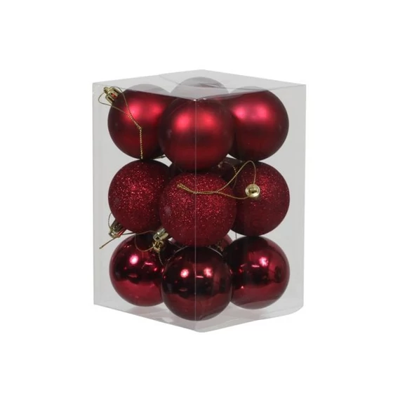 Műanyag gömb fényes-matt-glitteres 6 cm bordó 12 db