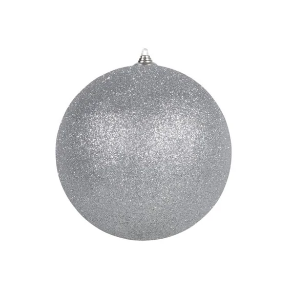 Glitteres műanyag gömb, 18 cm, ezüst