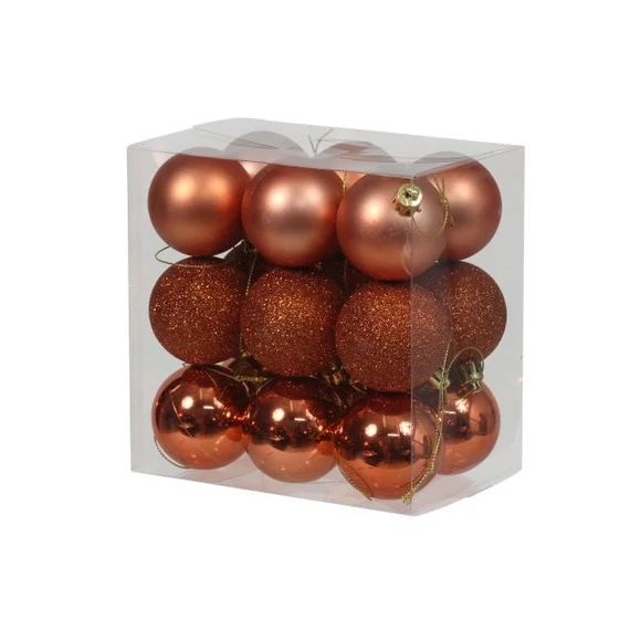 Műanyag gömb 4 cm réz fényes-matt-glitteres 24 db