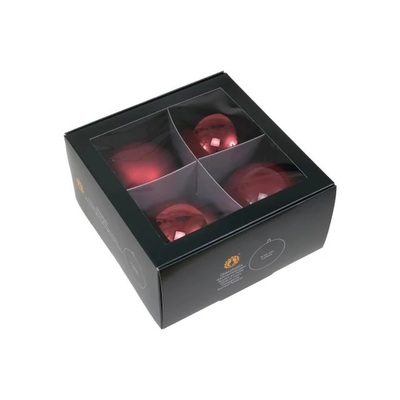 Üveg gömb, 10 cm, ruby, 4 db