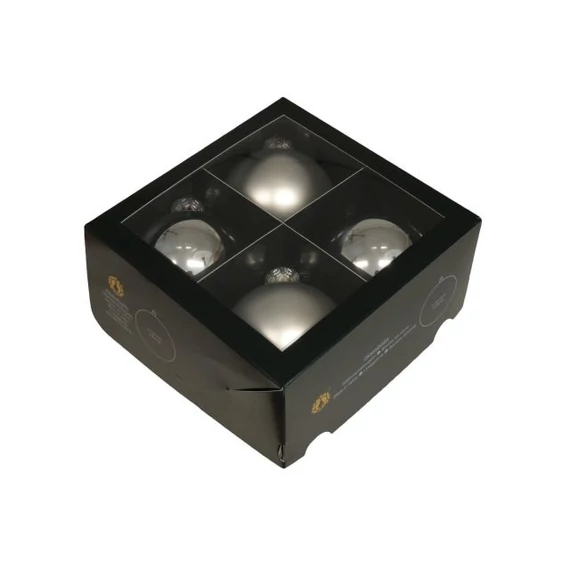 Üveg gömb, 10 cm, silver combi, 4 db