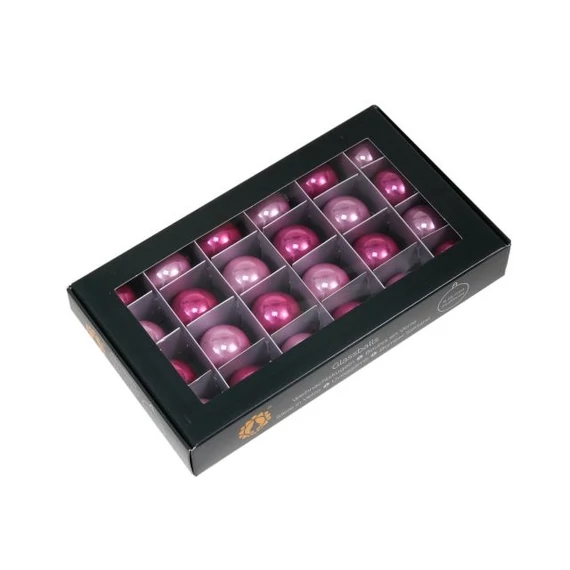 Üveg gömb, 2,5 cm, pink opal, 24 db