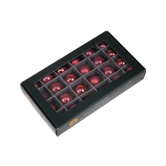 Üveg gömb, 2,5 cm, ruby, 24 db