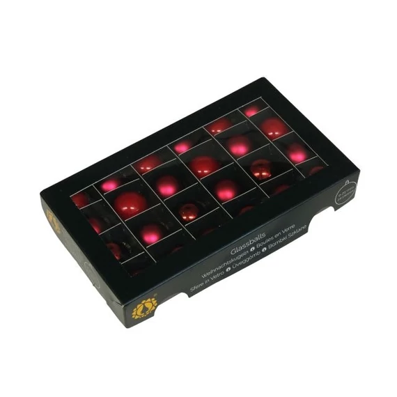 Üveg gömb, 2,5 cm, christmas red, 24 db