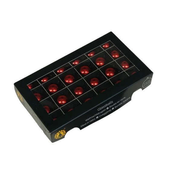 Üveg gömb, 2,5 cm, red shiny, 24 db