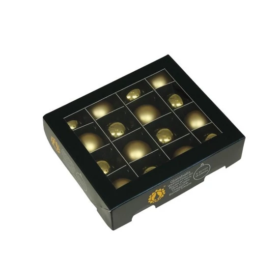 Üveg gömb, 3 cm bright gold combi, 16 db