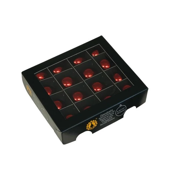 Üveg gömb, 3 cm red shiny, 16 db