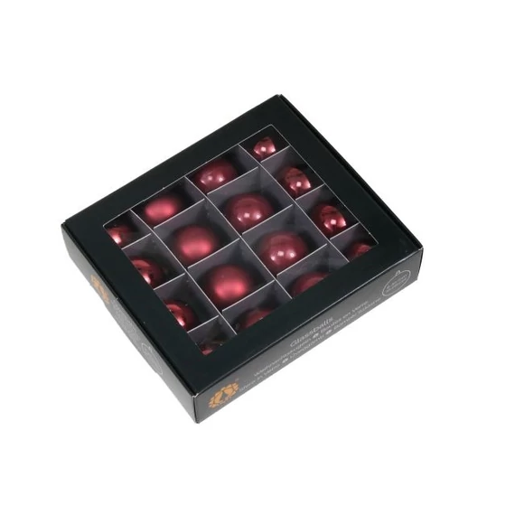 Üveg gömb, 3 cm, ruby, 16 db