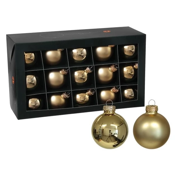 Üveg gömb, 5,7 cm, bright gold combi, 30 db