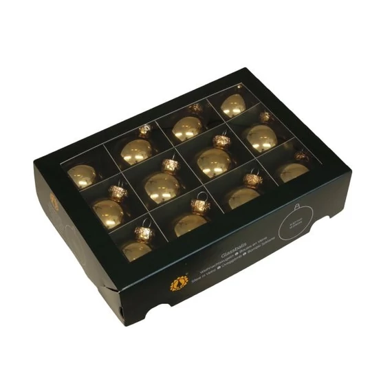 Üveg gömb, 5,7 cm, bright gold shiny, 12 db
