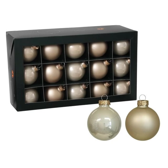 Üveg gömb, 5,7 cm champagne combi, 30 db