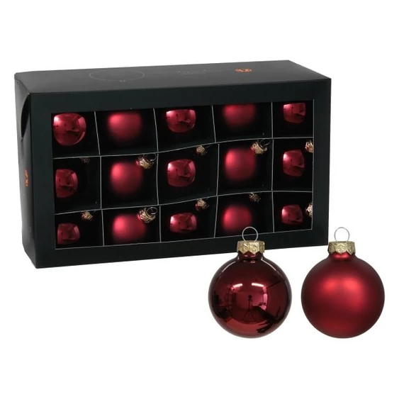 Üveg gömb, 5,7 cm, dark red combi, 30 db
