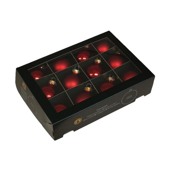 Üveg gömb, 5,7 cm red combi, 12 db