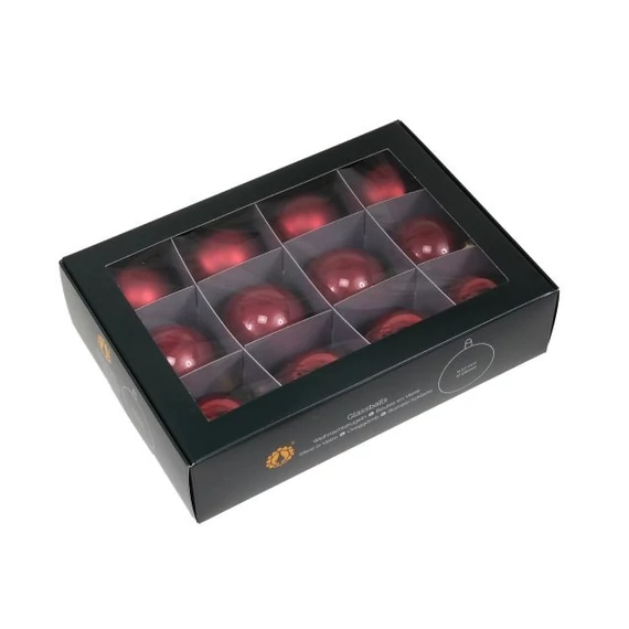 Üveg gömb, 5,7 cm, ruby, 12 db