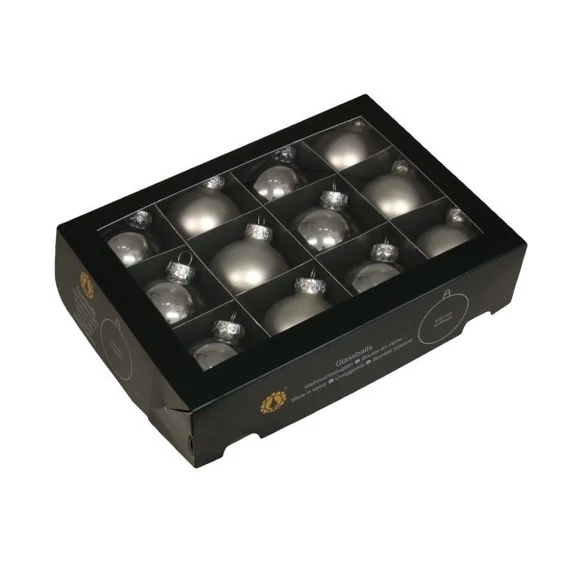 Üveg gömb, 5,7 cm silver combi, 12 db