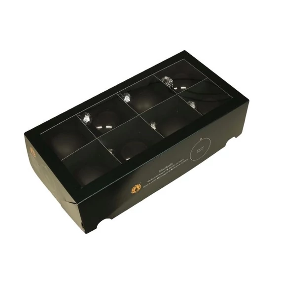 Üveg gömb, 8 cm, black, 8 db