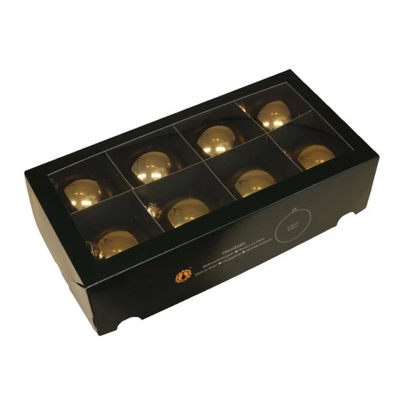 Üveg gömb, 8 cm, bright gold shiny, 8 db
