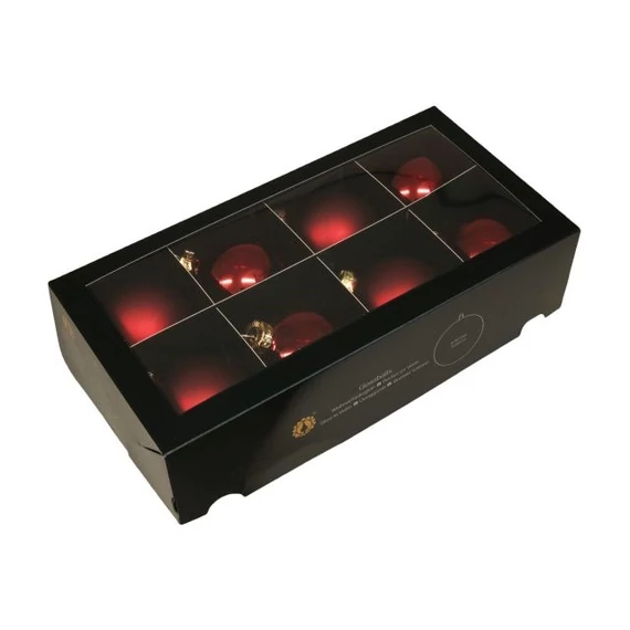 Üveg gömb, 8 cm, dark red combi, 8 db