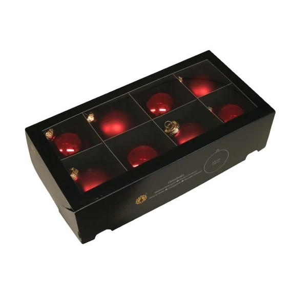 Üveg gömb, 8 cm red combi, 8 db