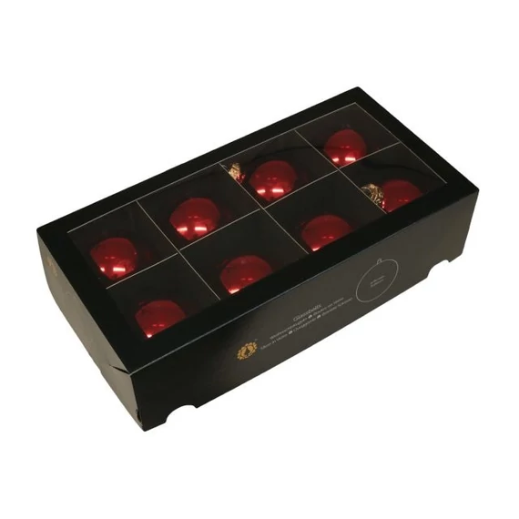Üveg gömb, 8 cm red shiny, 8 db