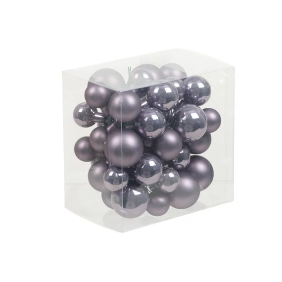 Üveg gömb, betűzős, frosted lilac, fényes-matt, 2/2,5/3 cm, 6 db