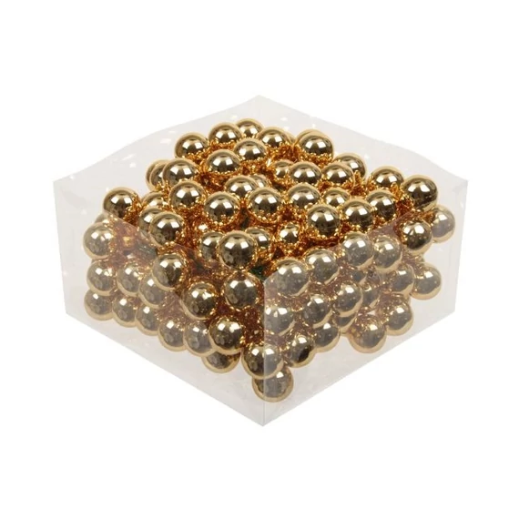 Üveg gömb, betűzős, bright gold, fényes, 2,5 cm, 144 db