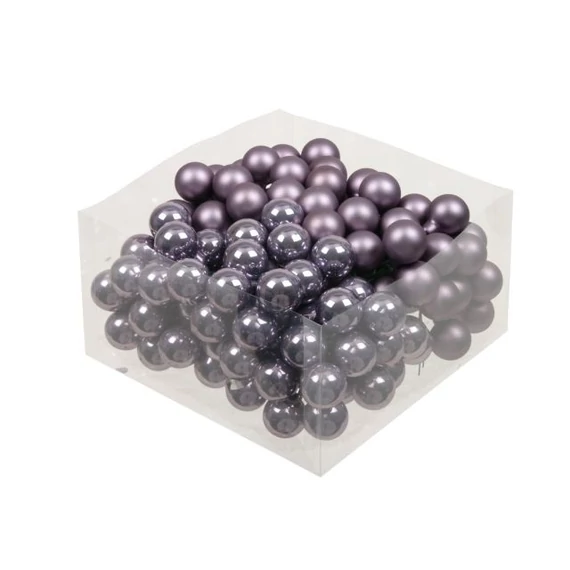 Üveg gömb betűzős, 2,5 cm, frosted lilac, fényes-matt, 144 db