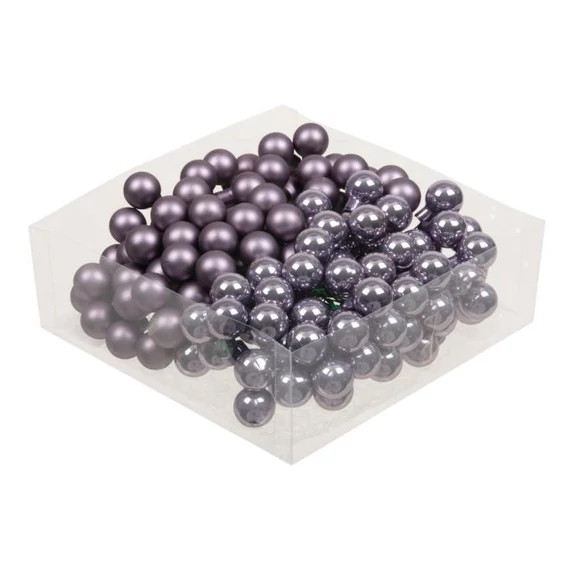 Üveg gömb betűzős, 2 cm, frosted lilac, fényes-matt, 144 db