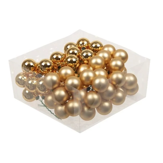 Üveg gömb, betűzős, bright gold, fényes-matt, 3 cm, 72 db