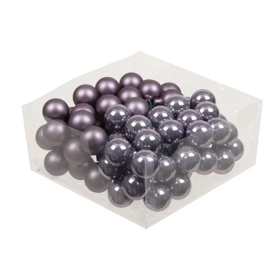 Üveg gömb betűzős, 3 cm, frosted lilac, fényes-matt, 72 db