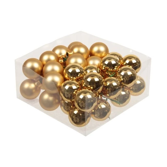 Üveg gömb, betűzős, bright gold, fényes-matt, 4 cm, 36 db