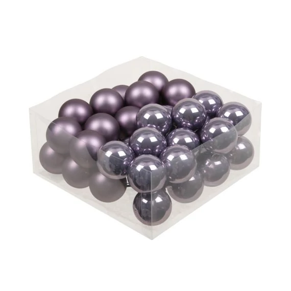 Üveg gömb, betűzős, frosted lilac, fényes-matt, 4 cm, 36 db