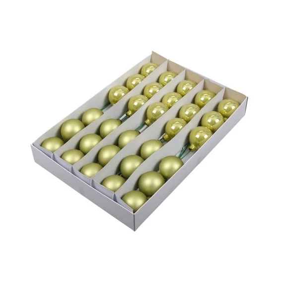 Betűzős üveg gömb, lime, fényes-matt, 5 cm, 30 db