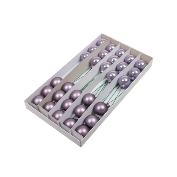 Betűzős üveg gömb fényes-matt frosted lilac 4 cm 30 db
