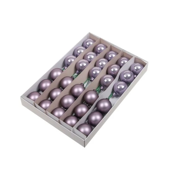 Betűzős üveg gömb fényes-matt frosted lilac 5 cm 30 db