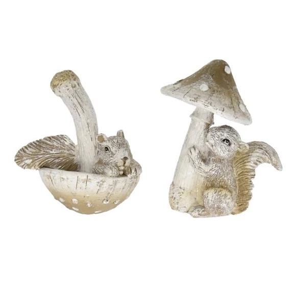 Gomba mókussal, poly, natúr, 11x8x13 cm, 2 féle