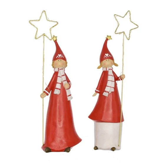 LED-es világító csillaggal álló gyerek figura, 11x9x38 cm, fehér és piros (2 féle)
