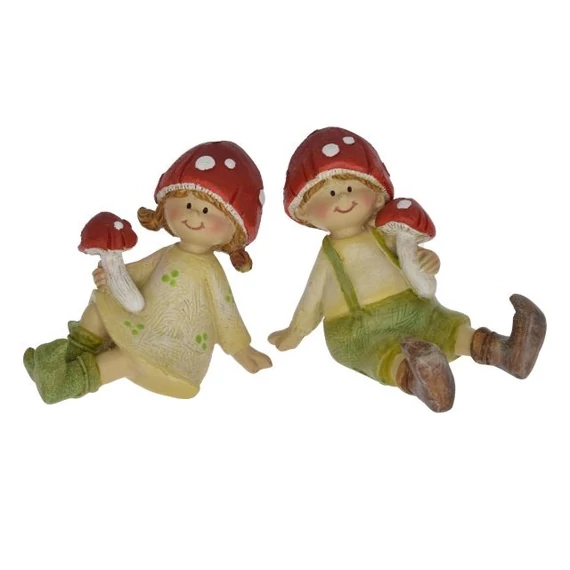Gyerek fiú/lány gomba kalapban ülő poly, 7,5x5x6,5 cm, zöld, piros, sárga, 2 féle