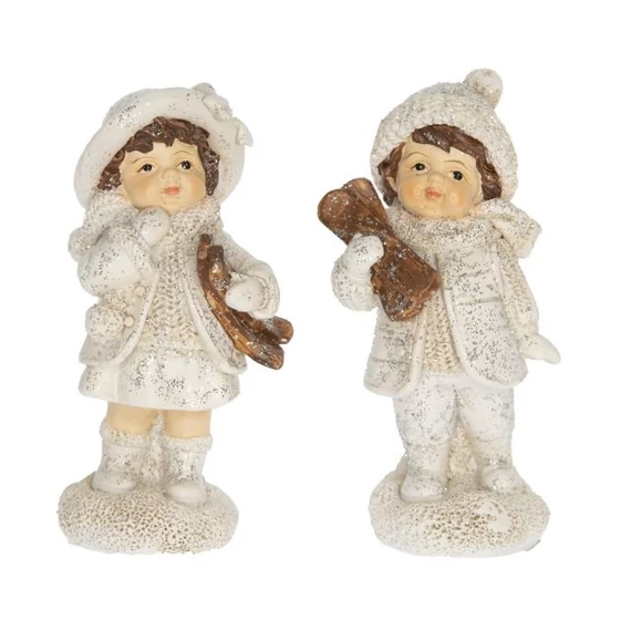 Gyerek fiú és lány síléccel, álló, glitteres, poly, fehér, 4,5 x 4,3 x 9,9 cm, 2 féle