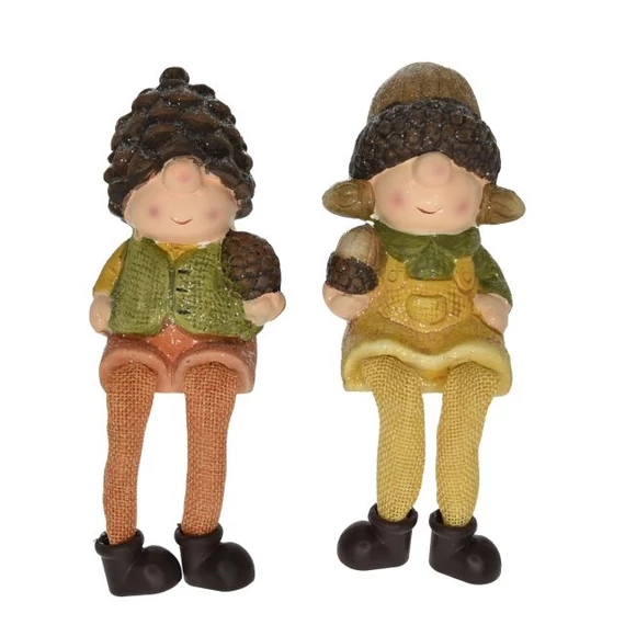Lógólábú gyerek fiú vagy lány tobozzal, kerámia, sárga-narancs, 7x7x20 cm, 2 féle