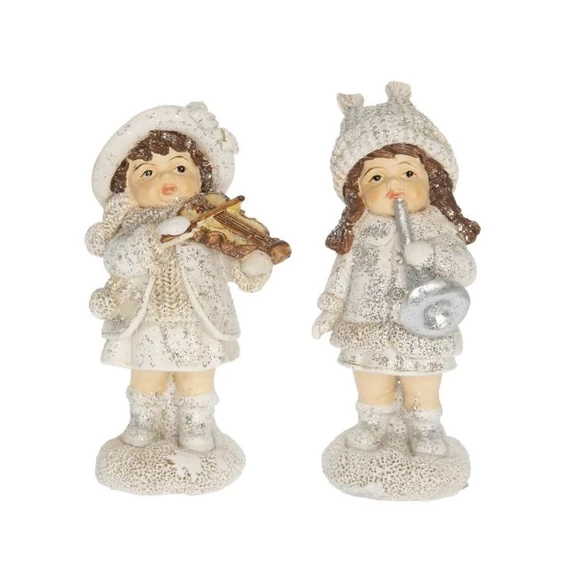Gyerek hangszerrel, álló, glitteres, poly, fehér, 5,1 x 4 x 9,6 cm, 2 féle