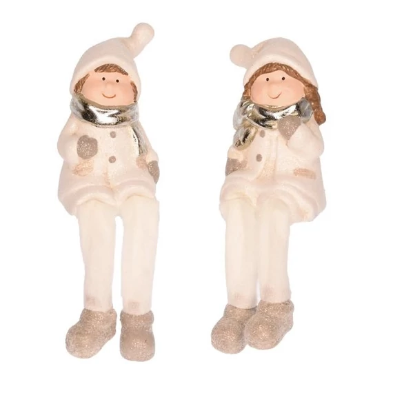Lógólábú gyerek fiú vagy lány sállal, porcelán, fehér, ezüst, 6,3x5,7x9,8 cm, 2 féle