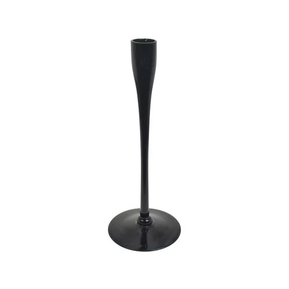 Talpas üveg gyertyatartó, 25 cm, fekete